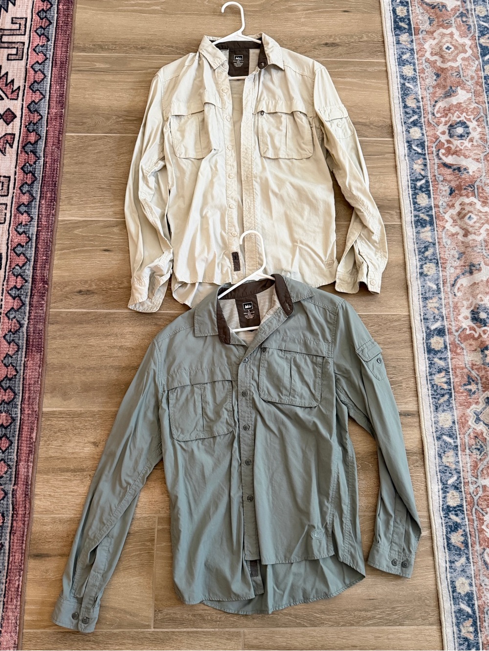 2 REI Fishing Shirts - Green and White